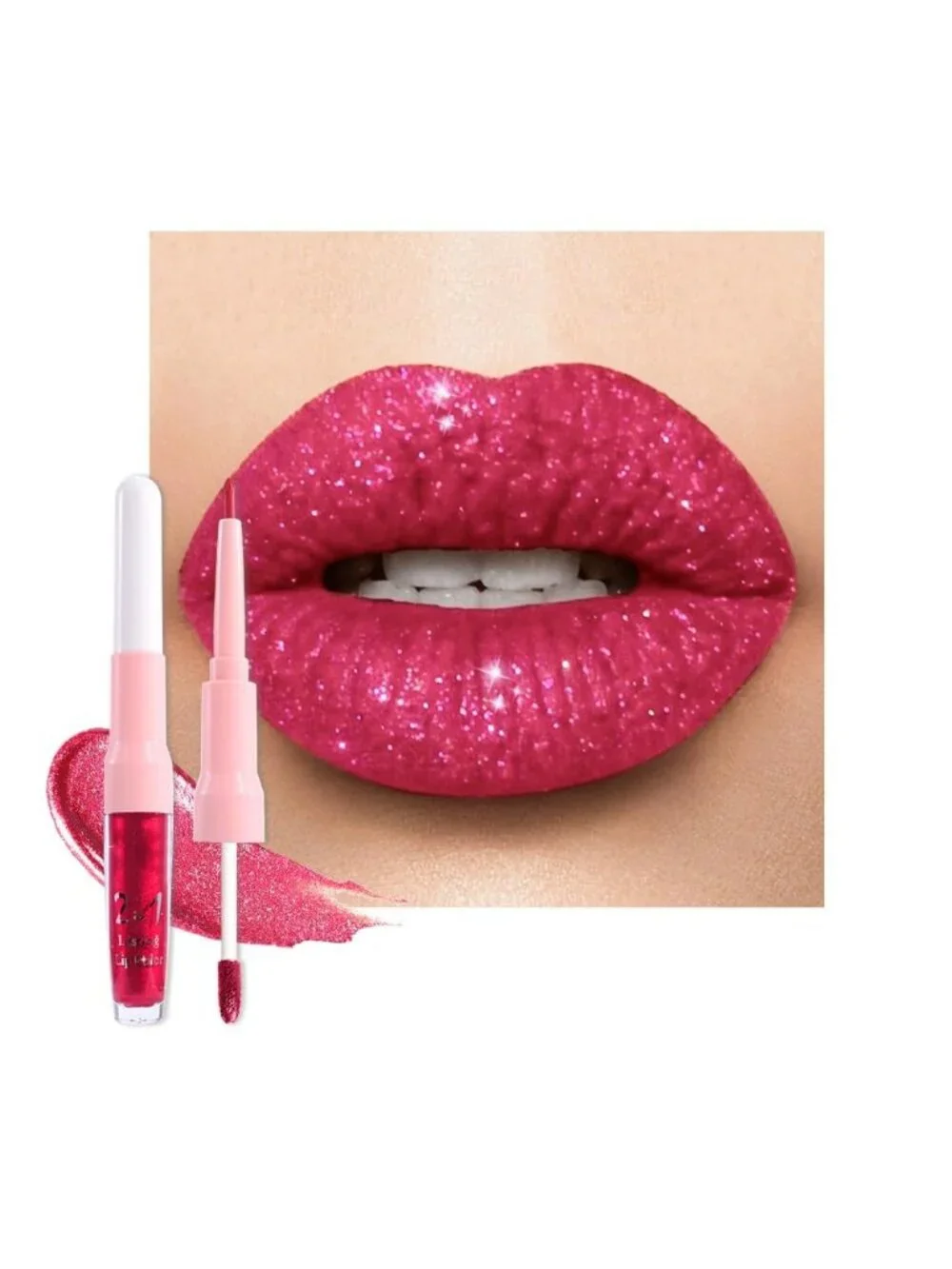 Womens 25# Rose Red-Matte to Glitter Metallic Liquid Lipstick lippies Lip Gloss